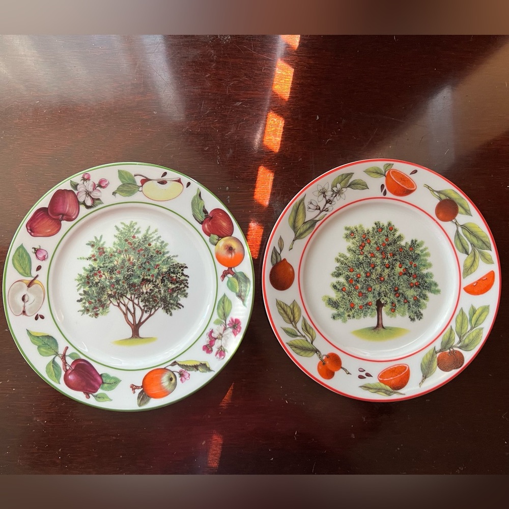 Pair of Email de Limoges Godinger hand painted Fruit Tree Plates Apple & Orange!
